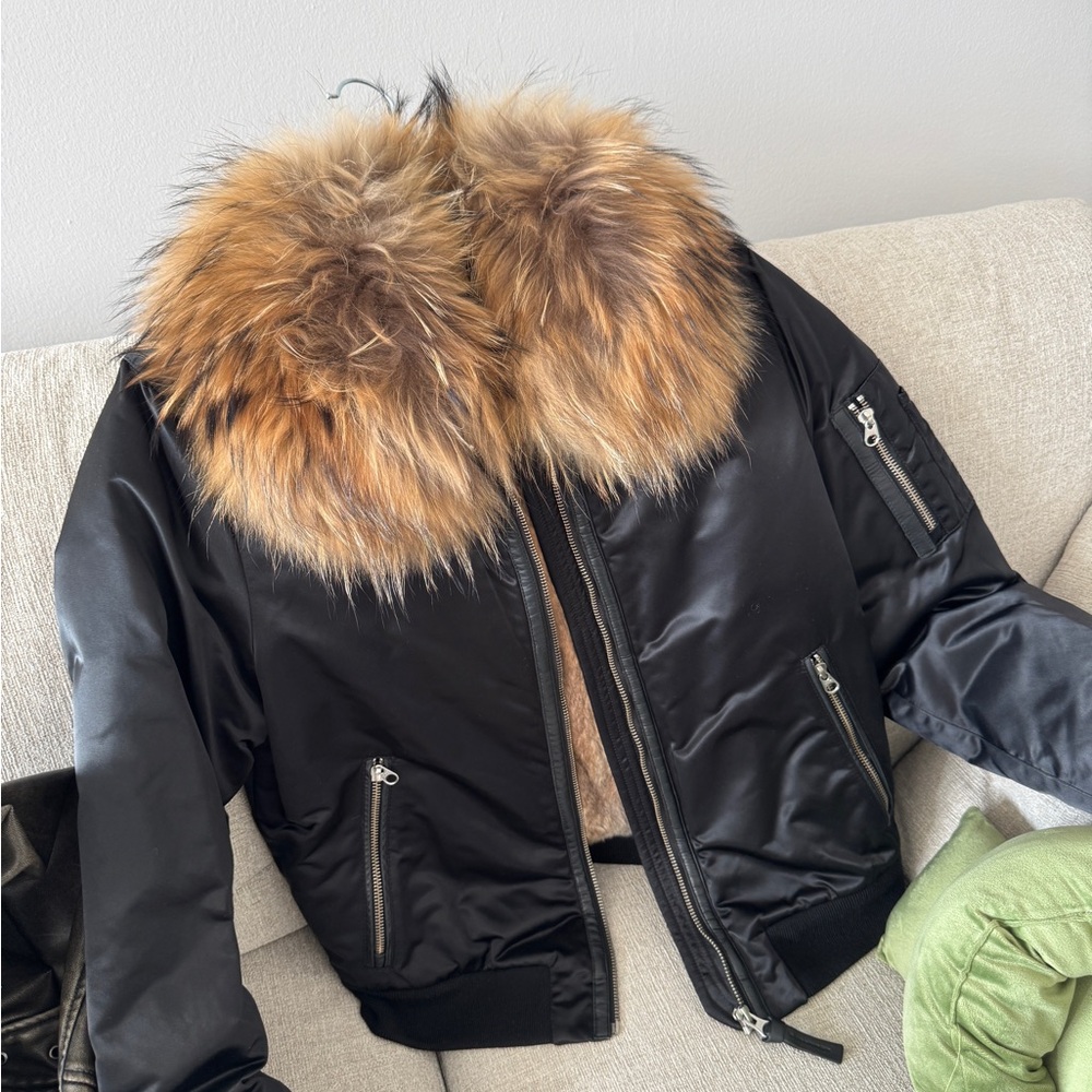 Mackage Black Bomber Jacket with Faux Fur Collar